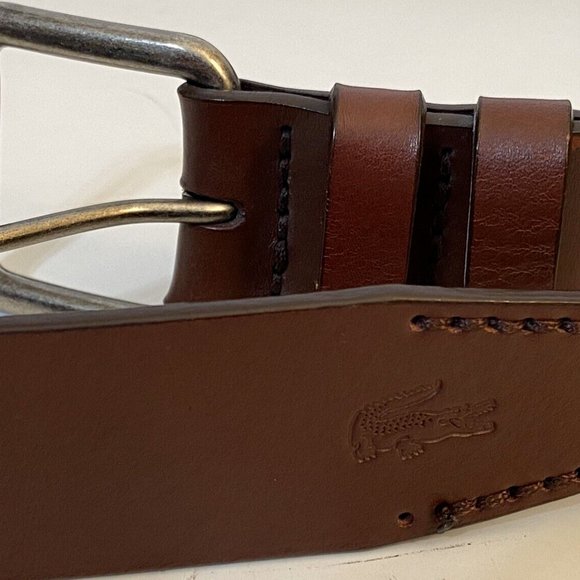 Lacoste Men’s Brown Wide Leather Belt, Size 42 - Picture 10 of 14